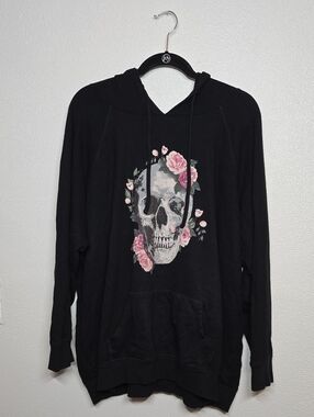 torrid Black Skull Hoodie with Pink Floral Accents